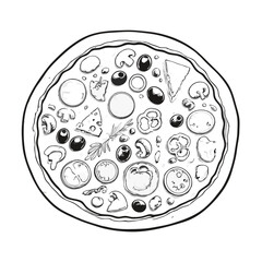 black and white pizza vector illustration food icon clipart