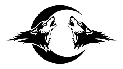 howling wolves moon silhouette vector illustration