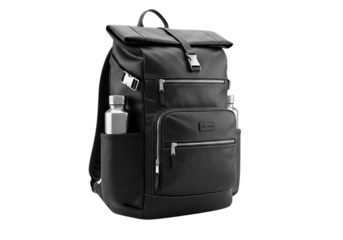 Stylish black rolltop backpack for travel hiking and everyday adventures
