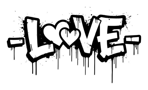 Naklejki love word graffiti style with heart street art vector