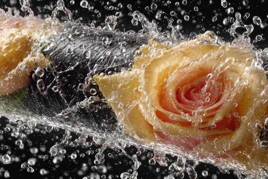 Pale yellow roses in water splashes