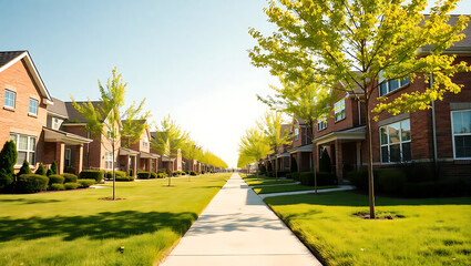Fototapeta premium Residential street scene in a neighborhood during daylight.