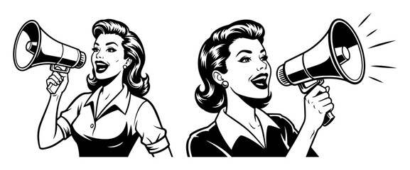 retro woman shouting with megaphone vector illustration © Aisha Kudorova