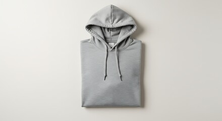 Mockup of a plain grey hooded sweatshirt folded neatly, isolated on white background for commercial usage