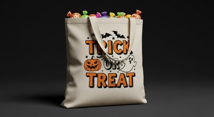 Obraz premium Halloween trick-or-treat bag filled with colorful candy, symbolizing festive seasonal treats