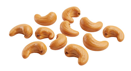Fototapeta premium Cashew nuts scattered isolated on a transparent background