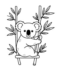 cute koala on bamboo swing cartoon coloring page © Aisha Kudorova