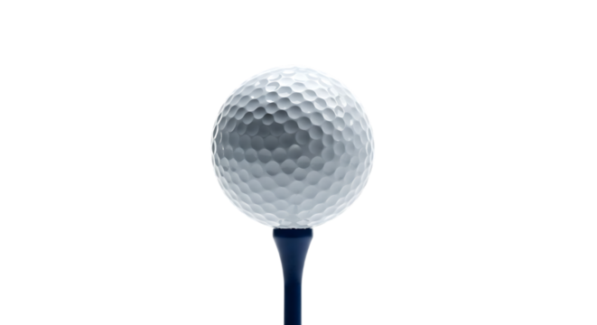 White golf ball on blue tee isolated on a transparent background