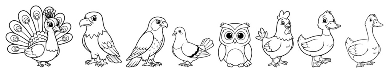 cute cartoon birds collection vector illustration set