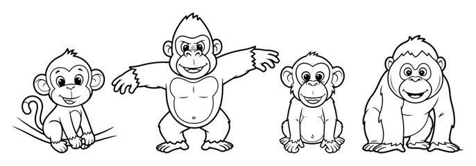 cute cartoon monkey and gorilla set vector illustration © Aisha Kudorova