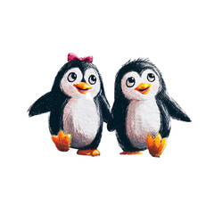 Fototapeta premium Adorable penguins holding hands, perfect for Valentine's Day or children's designs.