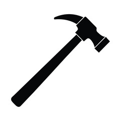 Classic black silhouette of a claw hammer tool for construction and diy projects