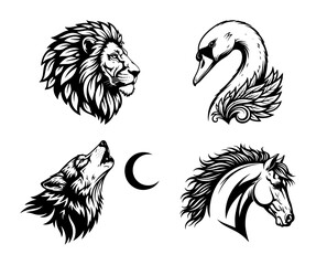 wild animal heads vintage tattoo vector icon set