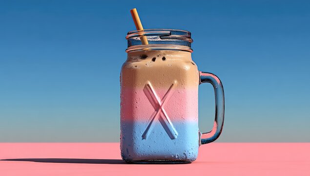 Two-toned iced coffee in a mason jar