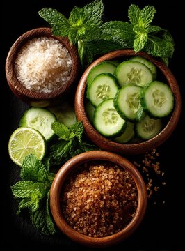 Fresh cucumber, lime, mint, and salts