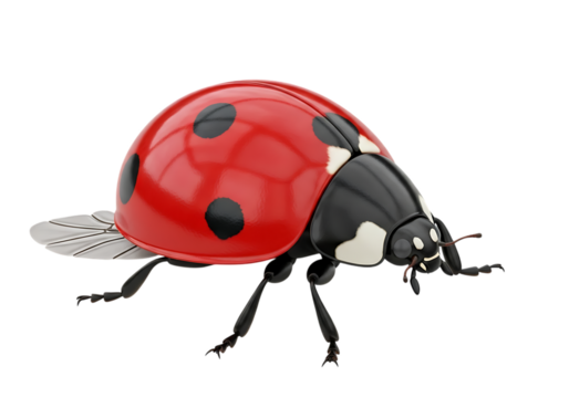 Red ladybug with black spots on black background isolated studio shot