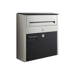 Modern Stainless Steel Mailbox with Black Panel - Secure Residential Postbox isolated on transparent background
