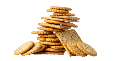 Stack of savory crackers isolated on transparent background, showcasing the texture, flavor, and variety of snack options for a tasty and satisfying treat