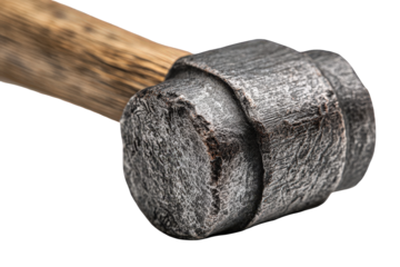 Close-up of a Blacksmith's Hammer with Wood Handle on Transparent Background