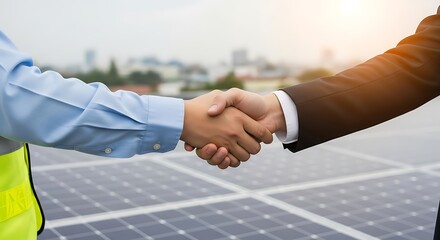 Handshake agreement on solar panels business partnership