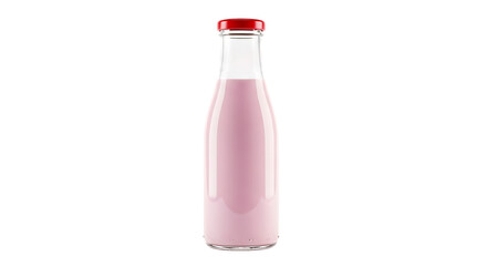 Pink milk bottle with red cap isolated on a transparent background
