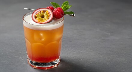 Refreshing Passion Fruit and Raspberry Cocktail.