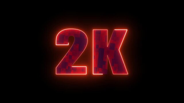 2k glowing neon number, futuristic red light typography design for social media milestone, online subscriber achievement and digital celebration