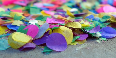 Colorful confetti scattered on a surface, perfect for celebrations and adding a festive touch.