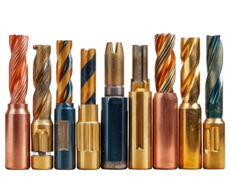 Close-up of an Array of Auger Bits with a Transparent Background