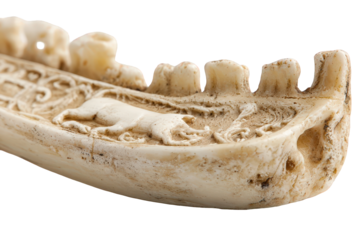 Close-Up of Ancient Bone Carving Featuring a Bull