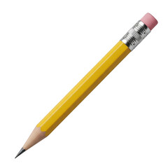 A detailed close up shot of a yellow pencil with eraser on transparent background