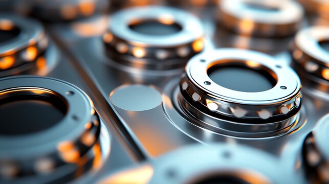 A close-up of a lithium-ion battery cell showcasing intricate details and metallic textures under industrial lighting.