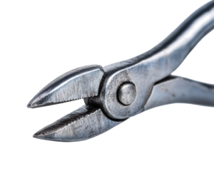 Close-up View of Weathered Silver Pliers on White Background