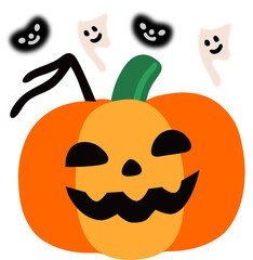 Halloween kindergarten icon featuring a funny pumpkin with playful cartoon style. Perfect for kids party invitations, school decorations, cheerful posters, and child friendly Halloween celebration con