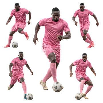 Set of football player mockup in pink jersey multiple angles white isolated background art illustration, clear detail and natural light, simple clean look simple style clean look soft tone calm mood m