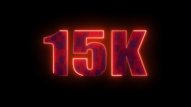 15k glowing red neon typography, futuristic number design for subscribers milestone, social media celebration and digital community growth success