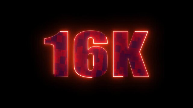 16k glowing neon red number, modern futuristic typography milestone design for subscribers achievement, social media celebration and online growth