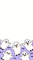 Fototapeta premium Adorable Cartoon Ghosts Halloween Illustration Cute Spooky App Design Festive Background