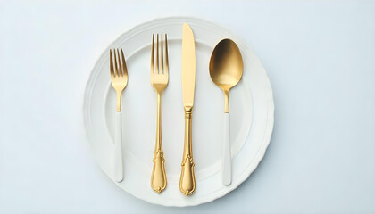 golden cutlery isolated on white background