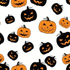 Halloween Jack o Lantern Seamless Pattern Orange and Black Pumpkins Design