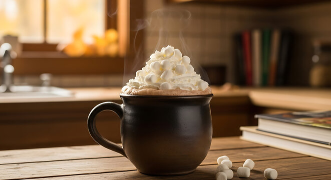 Mug of hot chocolate with whipped cream