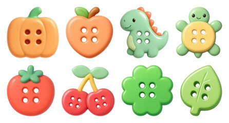 Fototapeta premium PNG Colorful cute button designs, element set on transparent background
