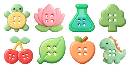 Obraz premium PNG Colorful whimsical button designs, element set on transparent background