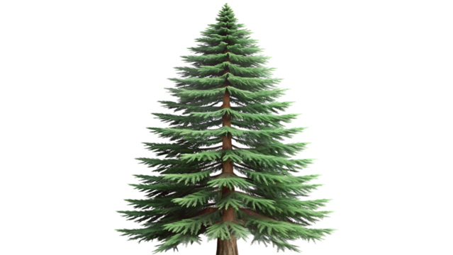 3d illustration of a tall, green fir tree isolated on a transparent background, showcasing its dense foliage and conical shape