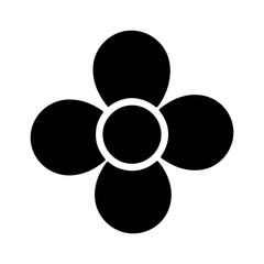 Simple black four petal flower icon design.