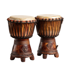 Pair of Traditional Wooden Bongo Drums on Stands Isolated on Transparent Background