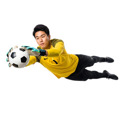 Goalkeeper saving ball isolated on transparent background