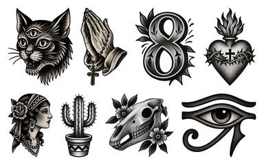 PNG Vintage tattoo design collection, element set on transparent background