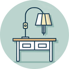 Table with Lamp and Drawers Illustration – Home Office and Cozy Interior Design Concept
