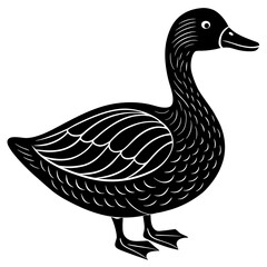 Bold linocut style illustration of a single duck featuring strong lines and graphic appeal for various design projects